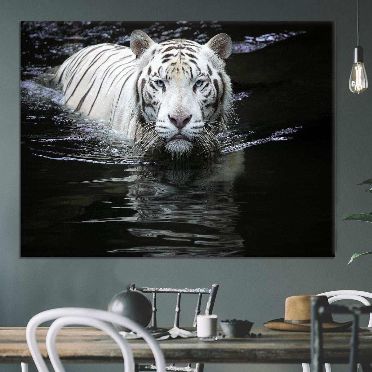 White Tiger Swimming Canvas Print or Poster - Canvas Art Rocks - 3