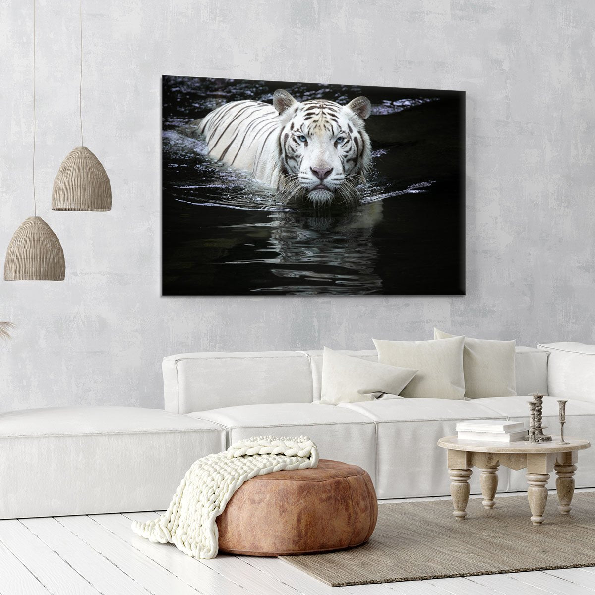 White Tiger Swimming Canvas Print or Poster - Canvas Art Rocks - 6