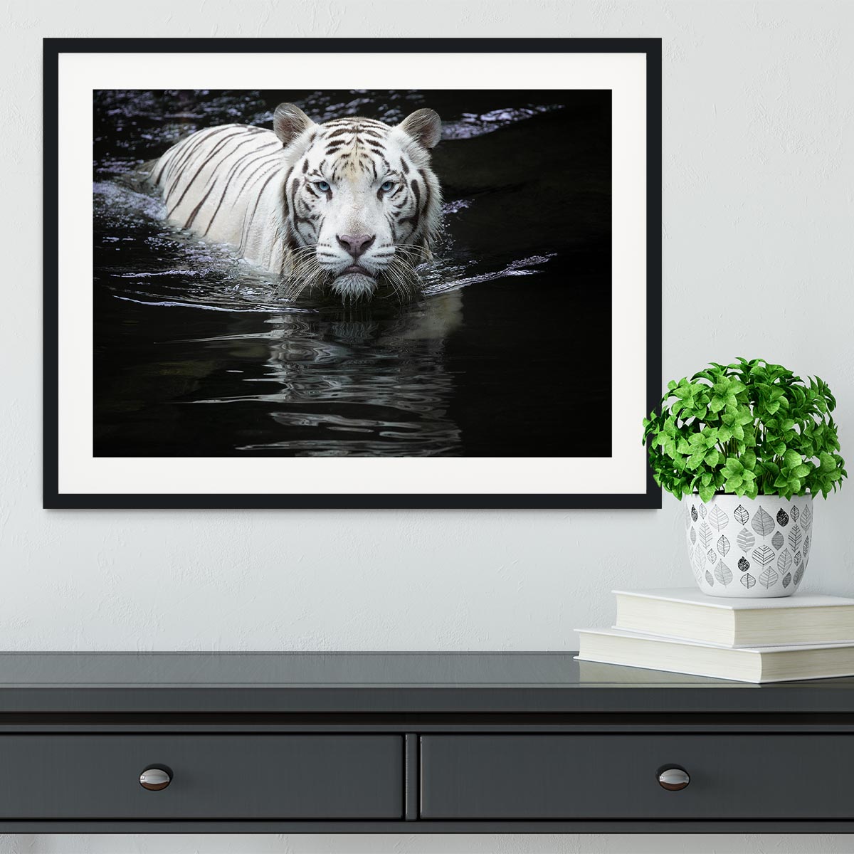 White Tiger Swimming Framed Print - Canvas Art Rocks - 1
