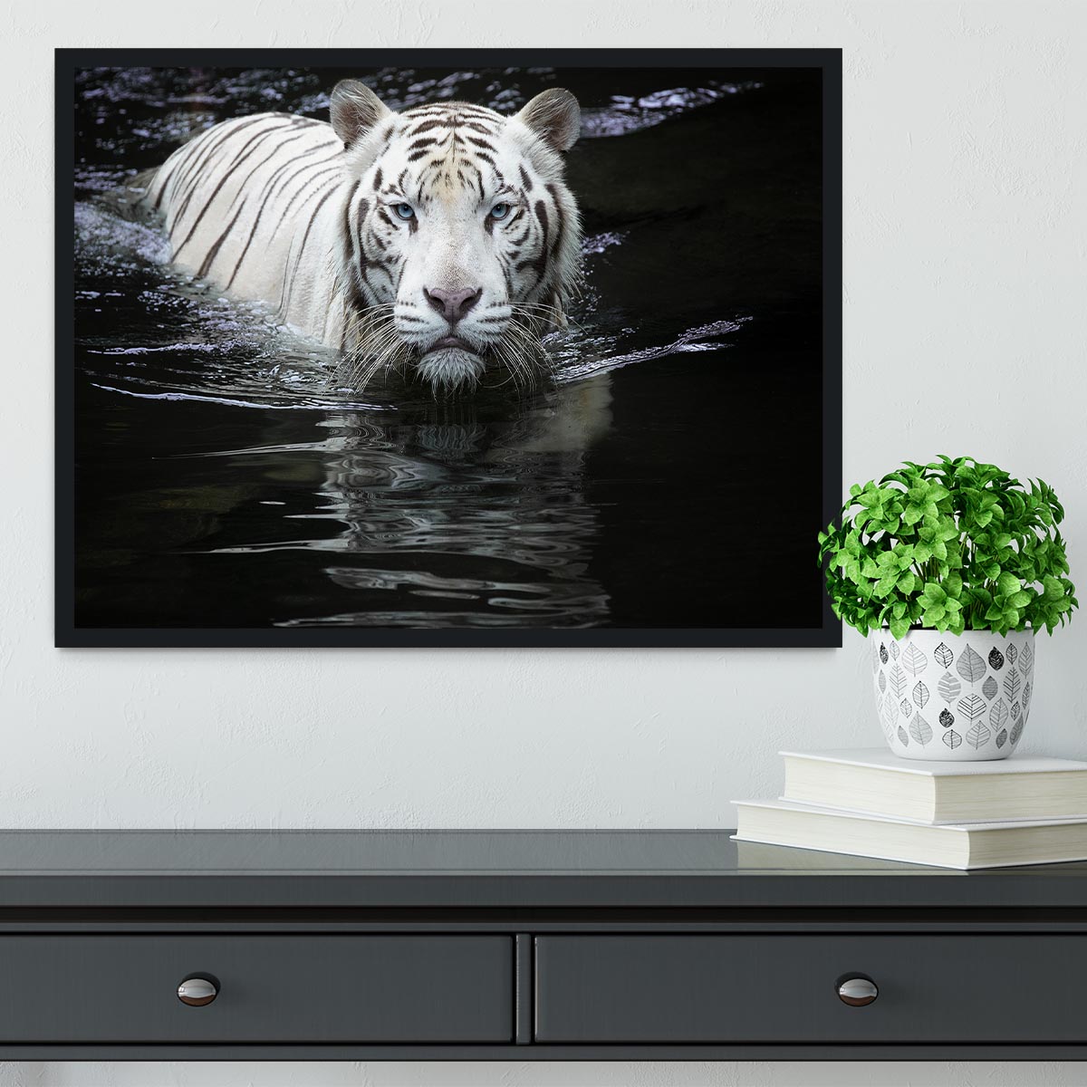 White Tiger Swimming Framed Print - Canvas Art Rocks - 2
