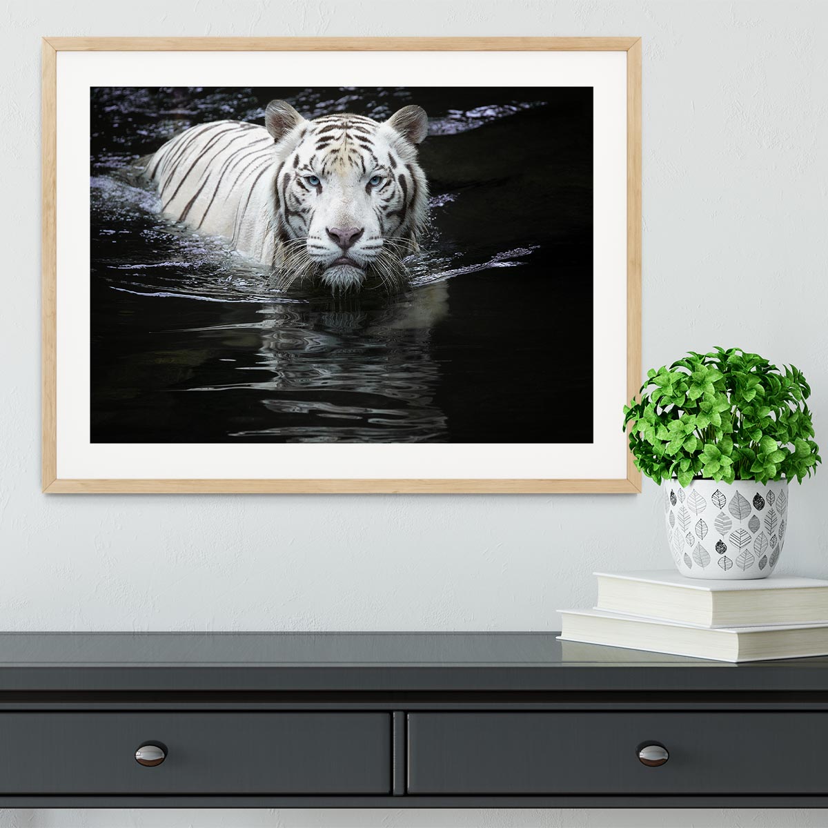 White Tiger Swimming Framed Print - Canvas Art Rocks - 3