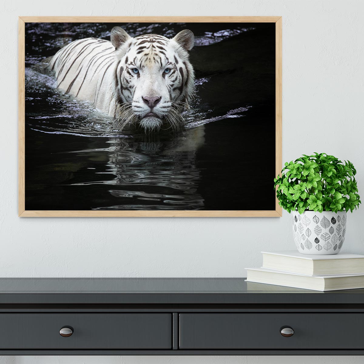 White Tiger Swimming Framed Print - Canvas Art Rocks - 4