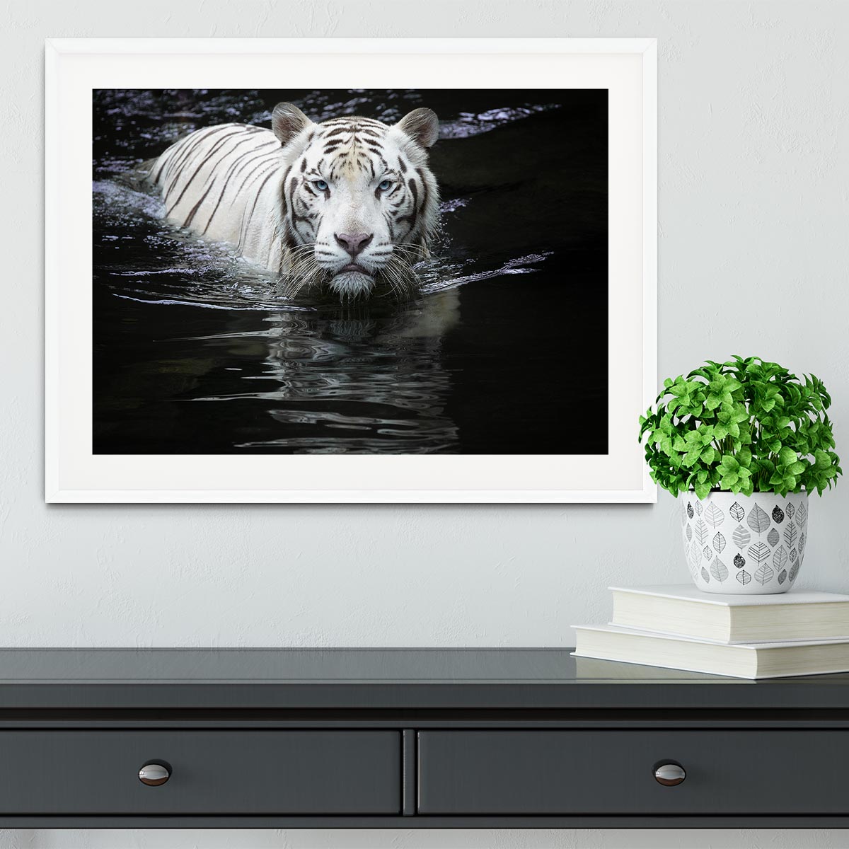White Tiger Swimming Framed Print - Canvas Art Rocks - 5