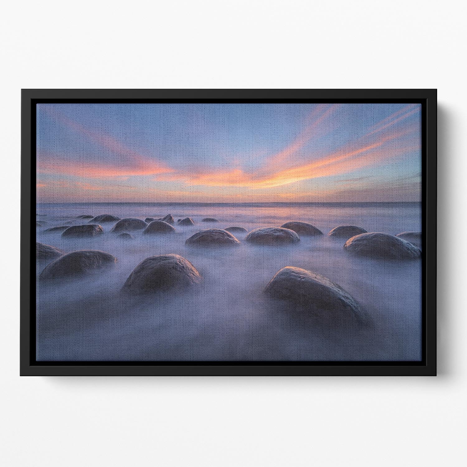 Sunset At Bowling Ball Beach Floating Framed Canvas - Canvas Art Rocks - 2