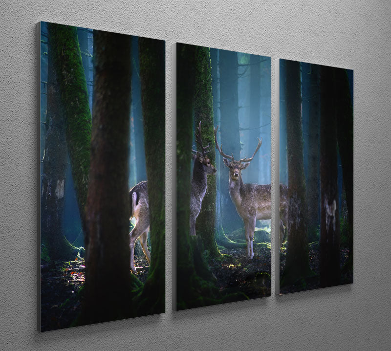 Deers In The Forest 3 Split Panel Canvas Print - Canvas Art Rocks - 2