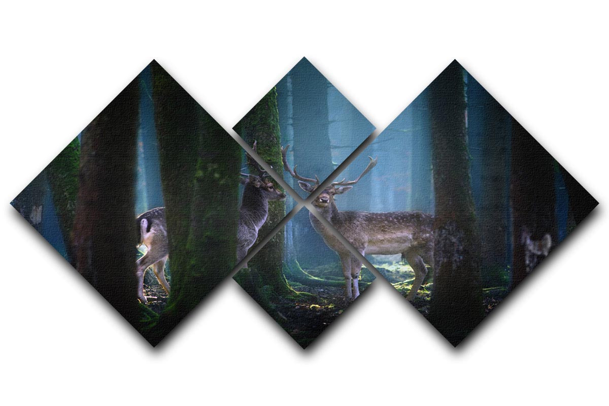 Deers In The Forest 4 Square Multi Panel Canvas - Canvas Art Rocks - 1