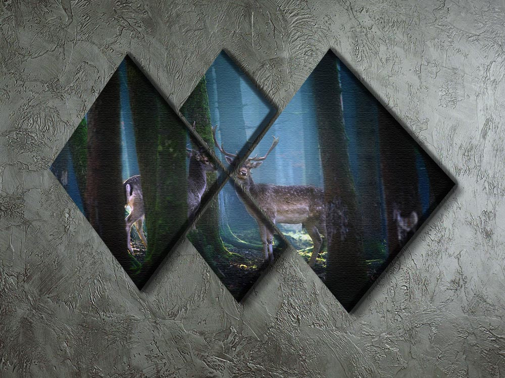 Deers In The Forest 4 Square Multi Panel Canvas - Canvas Art Rocks - 2