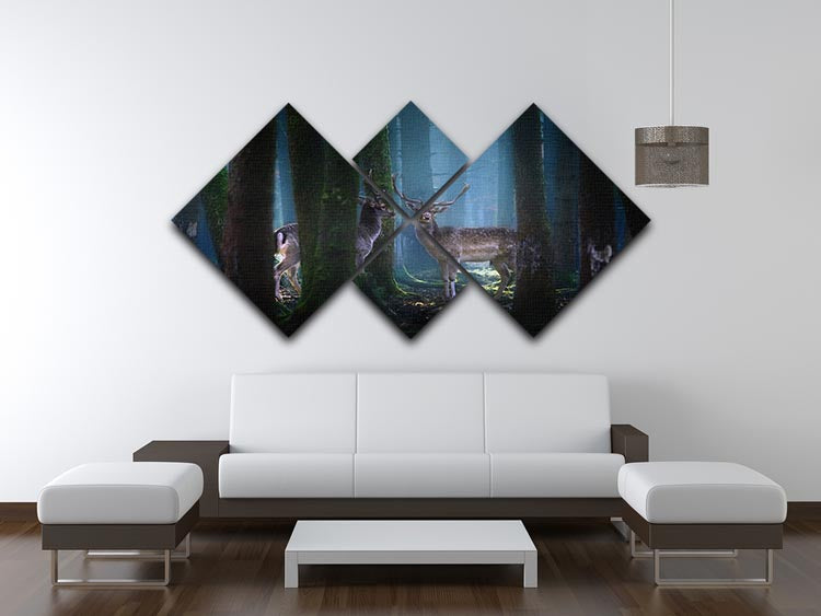 Deers In The Forest 4 Square Multi Panel Canvas - Canvas Art Rocks - 3