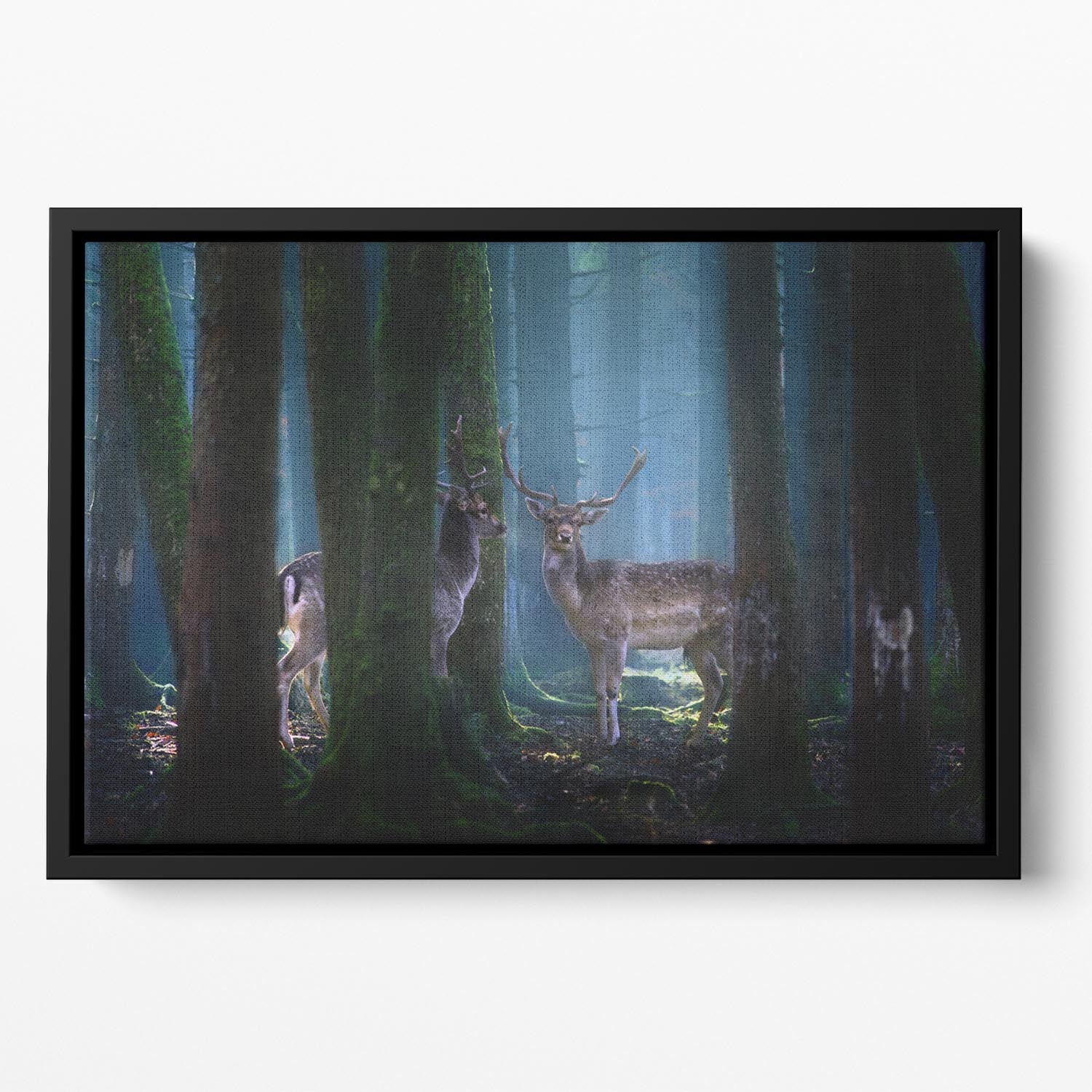 Deers In The Forest Floating Framed Canvas - Canvas Art Rocks - 2