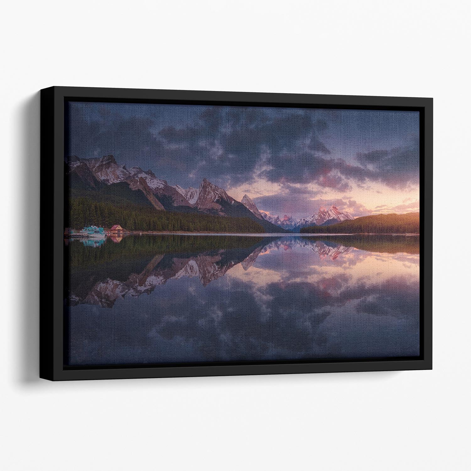 Maligne Mountains Floating Framed Canvas - Canvas Art Rocks - 1