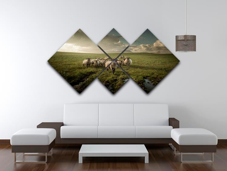 Sheep in field 4 Square Multi Panel Canvas - Canvas Art Rocks - 3