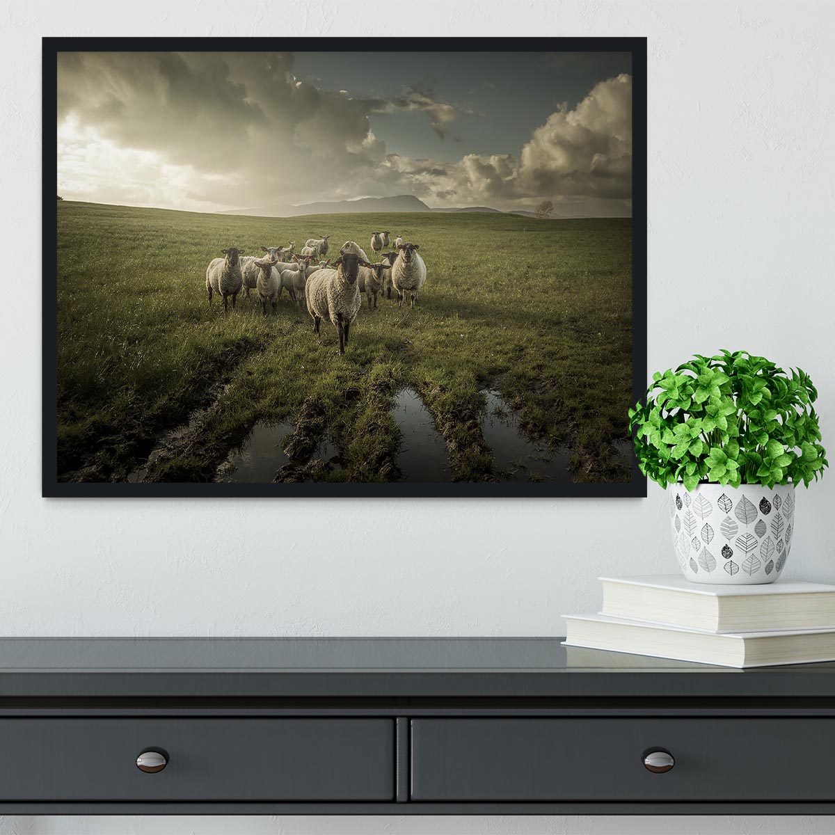Sheep in field Framed Print - Canvas Art Rocks - 2