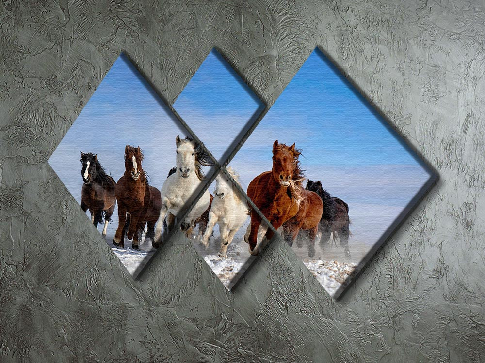Mongolia Horses 4 Square Multi Panel Canvas - Canvas Art Rocks - 2