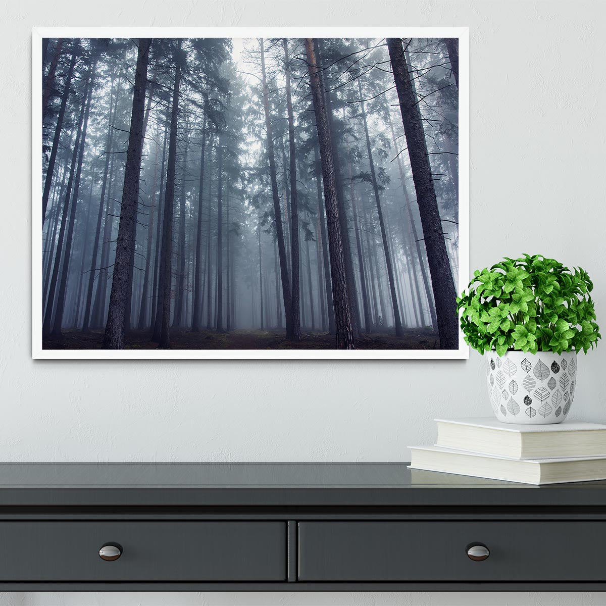 Mysterious Foggy Forest Framed Print - Canvas Art Rocks -6