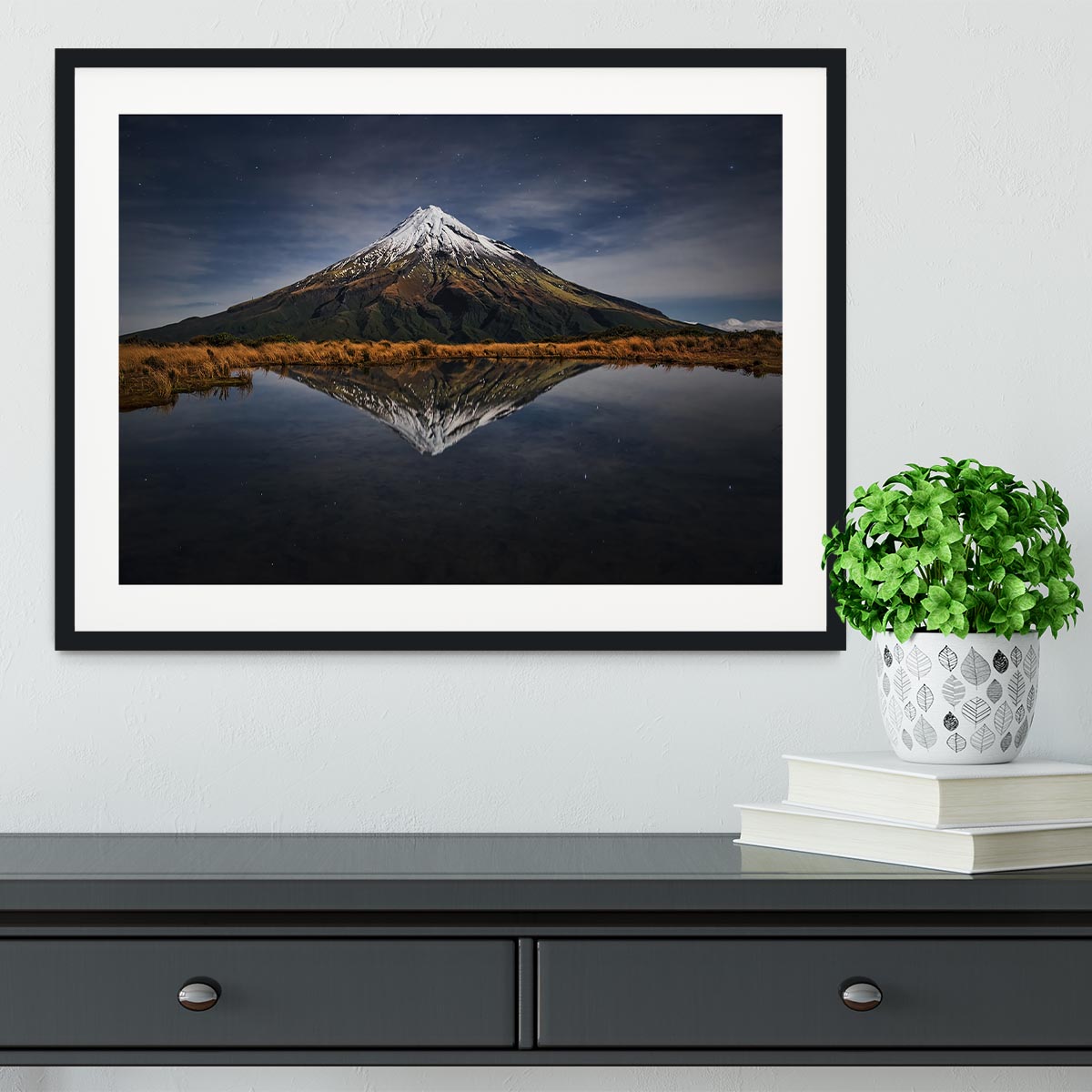 Mount Taranaki A Starry Night Framed Print - Canvas Art Rocks - 1