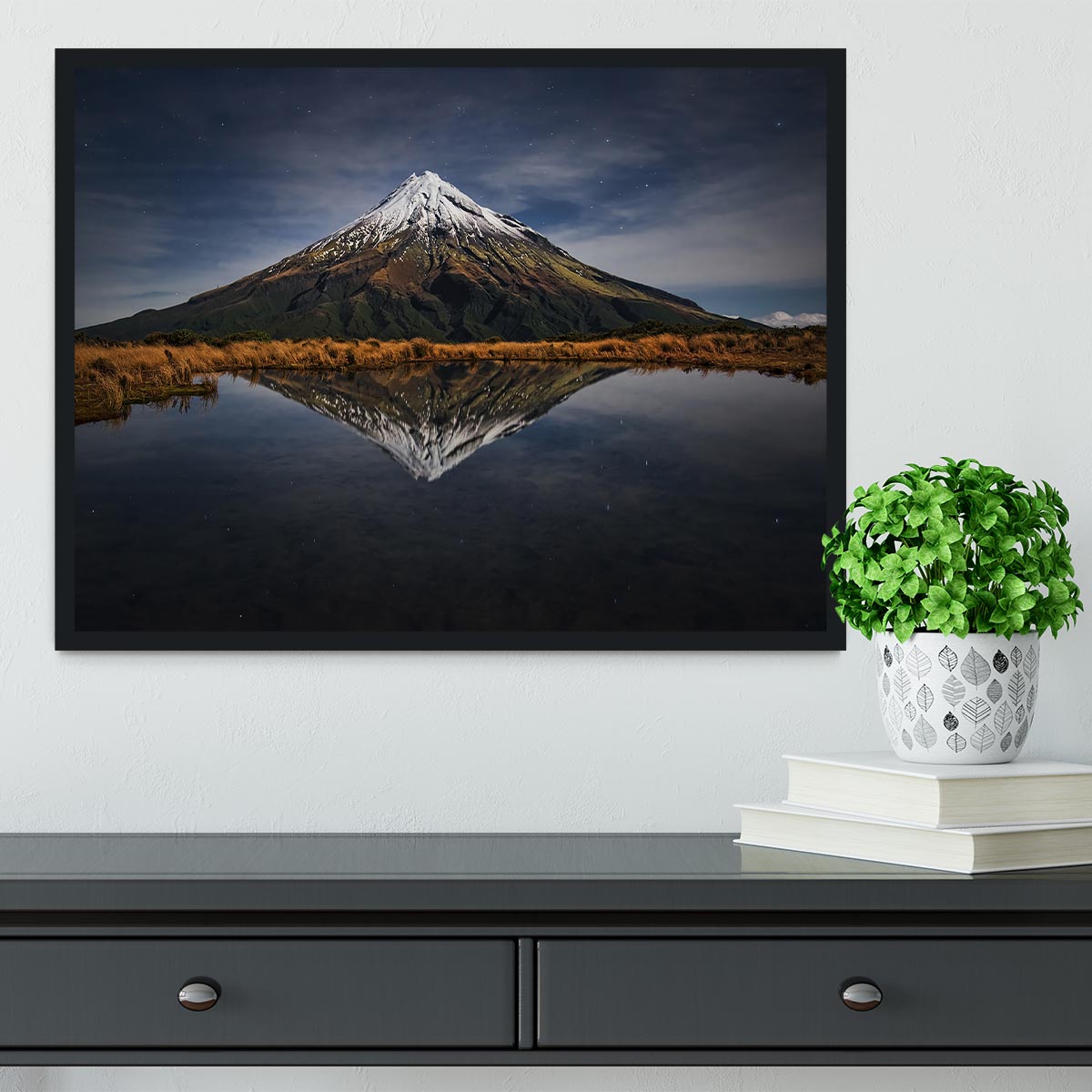 Mount Taranaki A Starry Night Framed Print - Canvas Art Rocks - 2