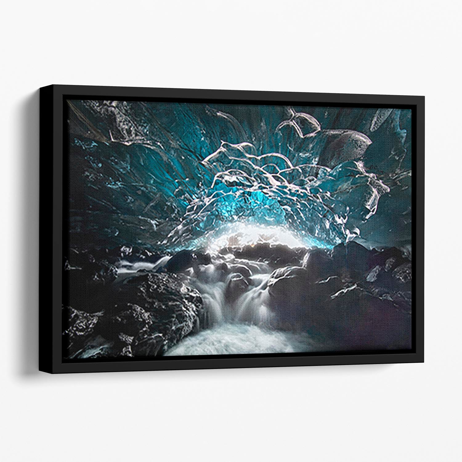 Blue Glacier Cave Floating Framed Canvas - Canvas Art Rocks - 1