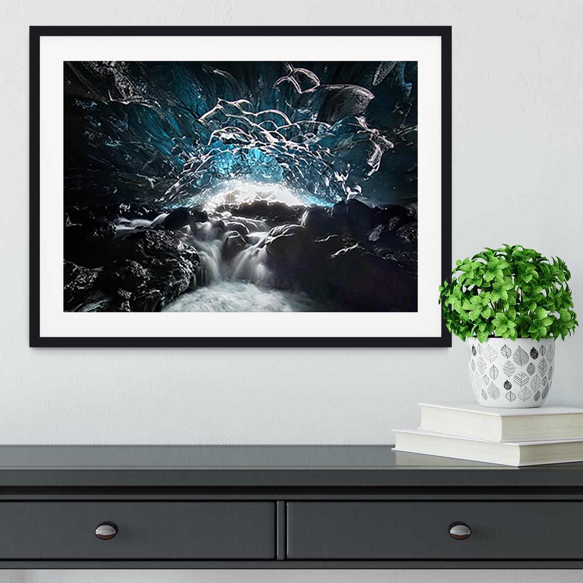 Blue Glacier Cave Framed Print - Canvas Art Rocks - 1