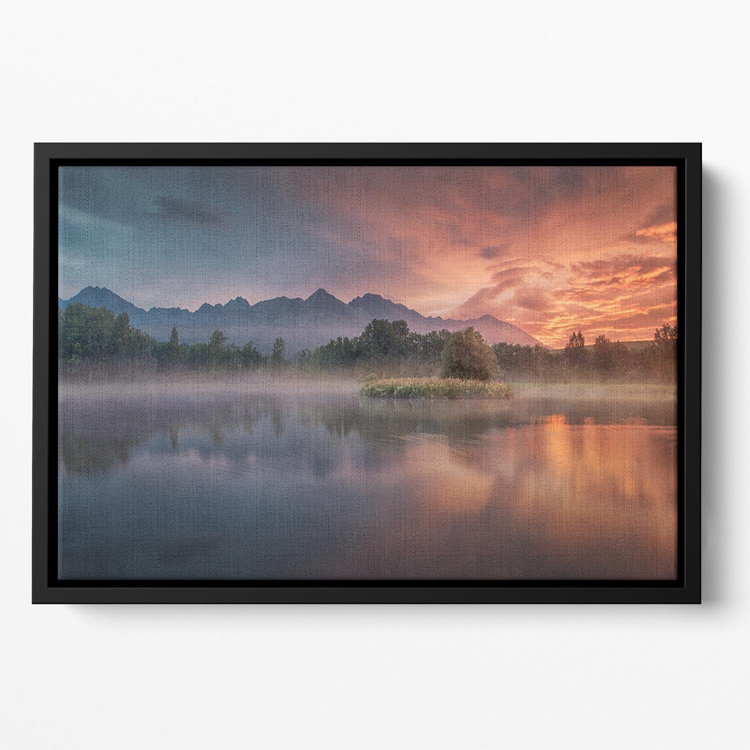 Daybreak By The Lake Floating Framed Canvas - Canvas Art Rocks - 2