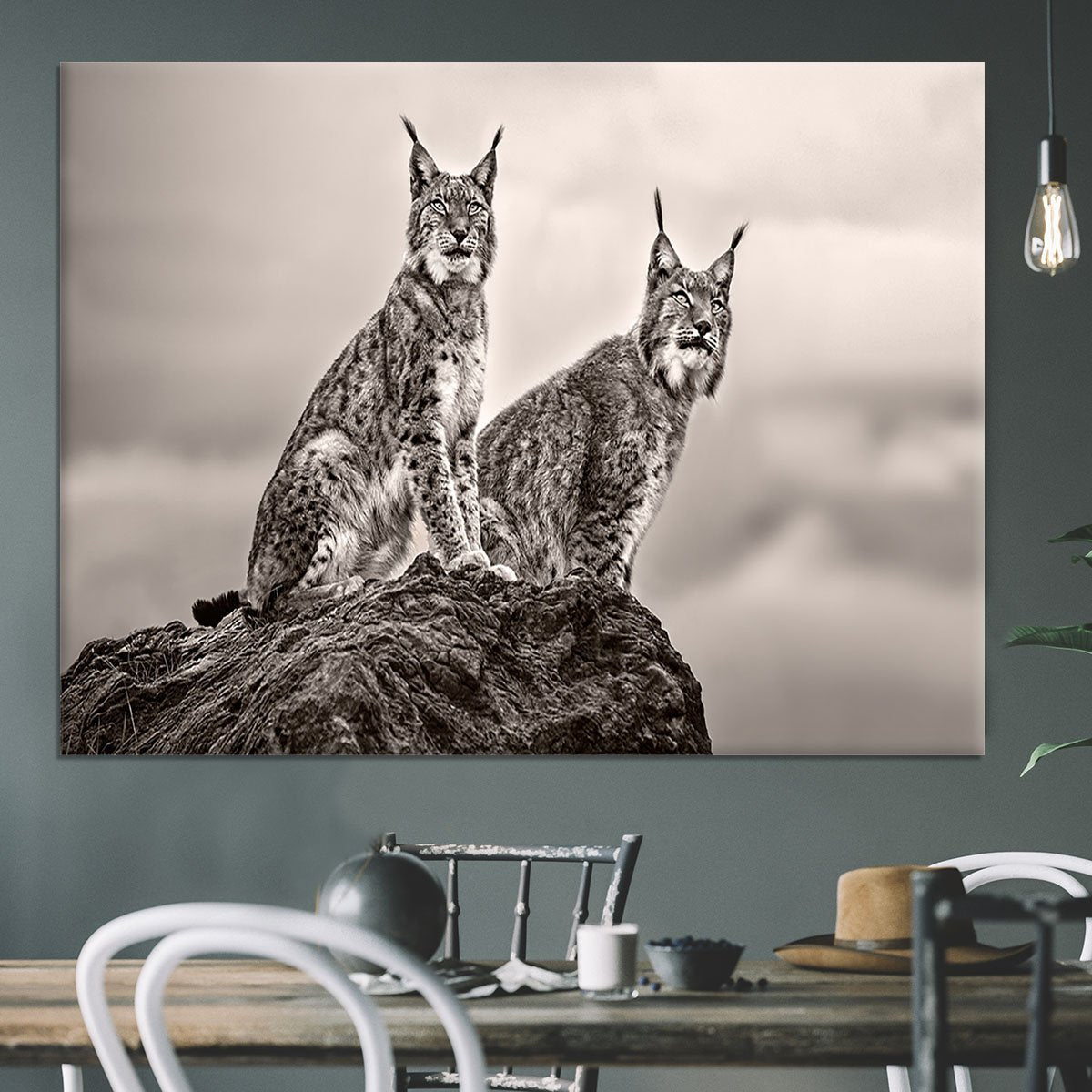 Two Lynx on rock Canvas Print or Poster - Canvas Art Rocks - 3