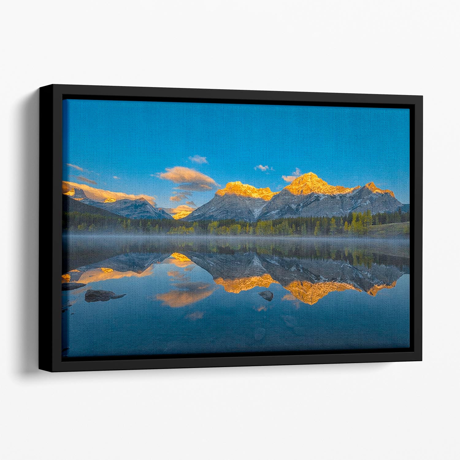 A Perfect Morning In Canadian Rockies Floating Framed Canvas - Canvas Art Rocks - 1