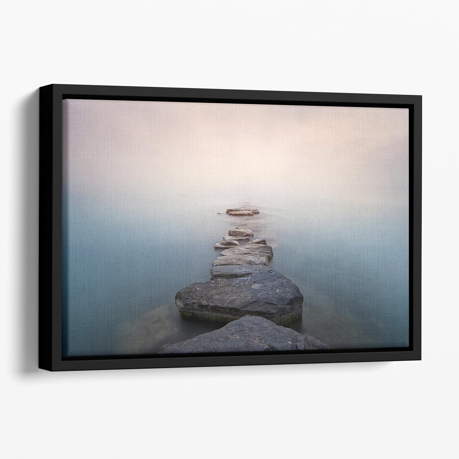 Stones Into The Misty Lake Floating Framed Canvas - Canvas Art Rocks - 1