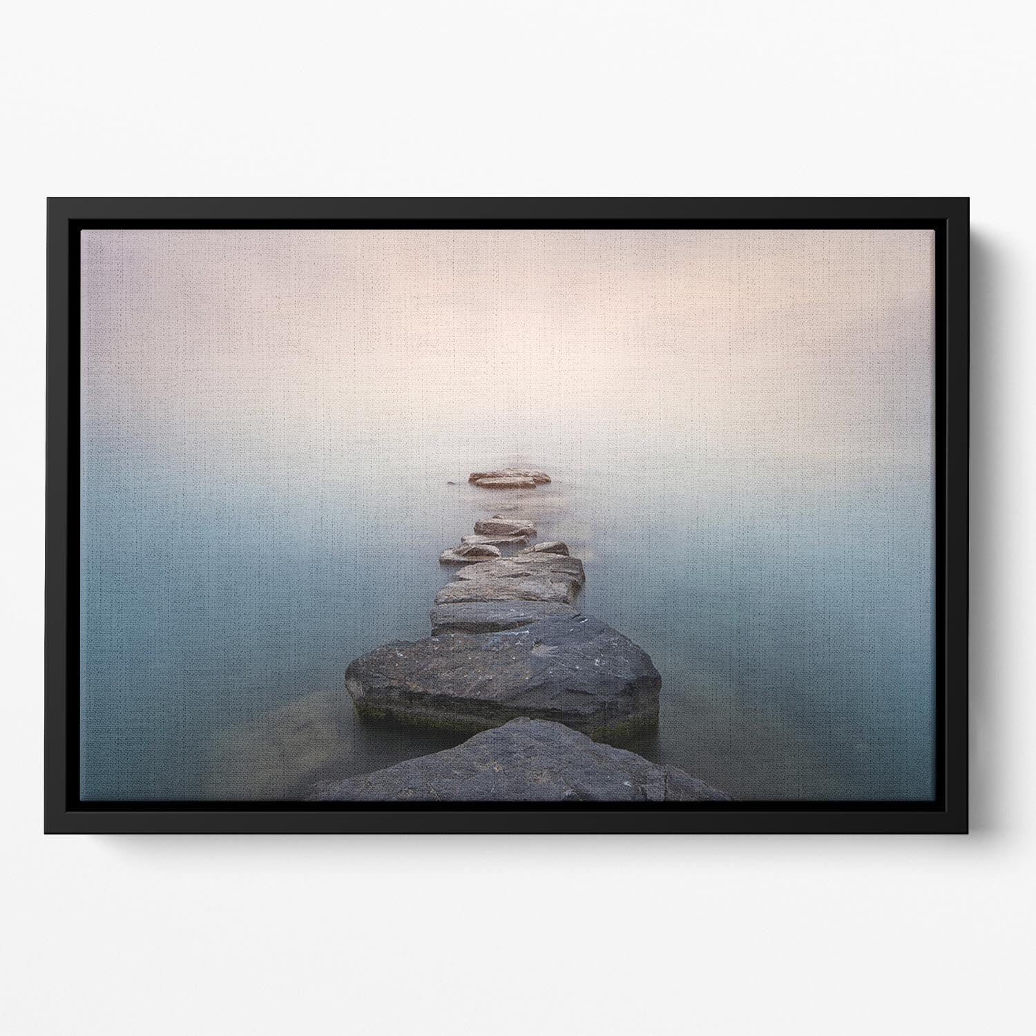 Stones Into The Misty Lake Floating Framed Canvas - Canvas Art Rocks - 2