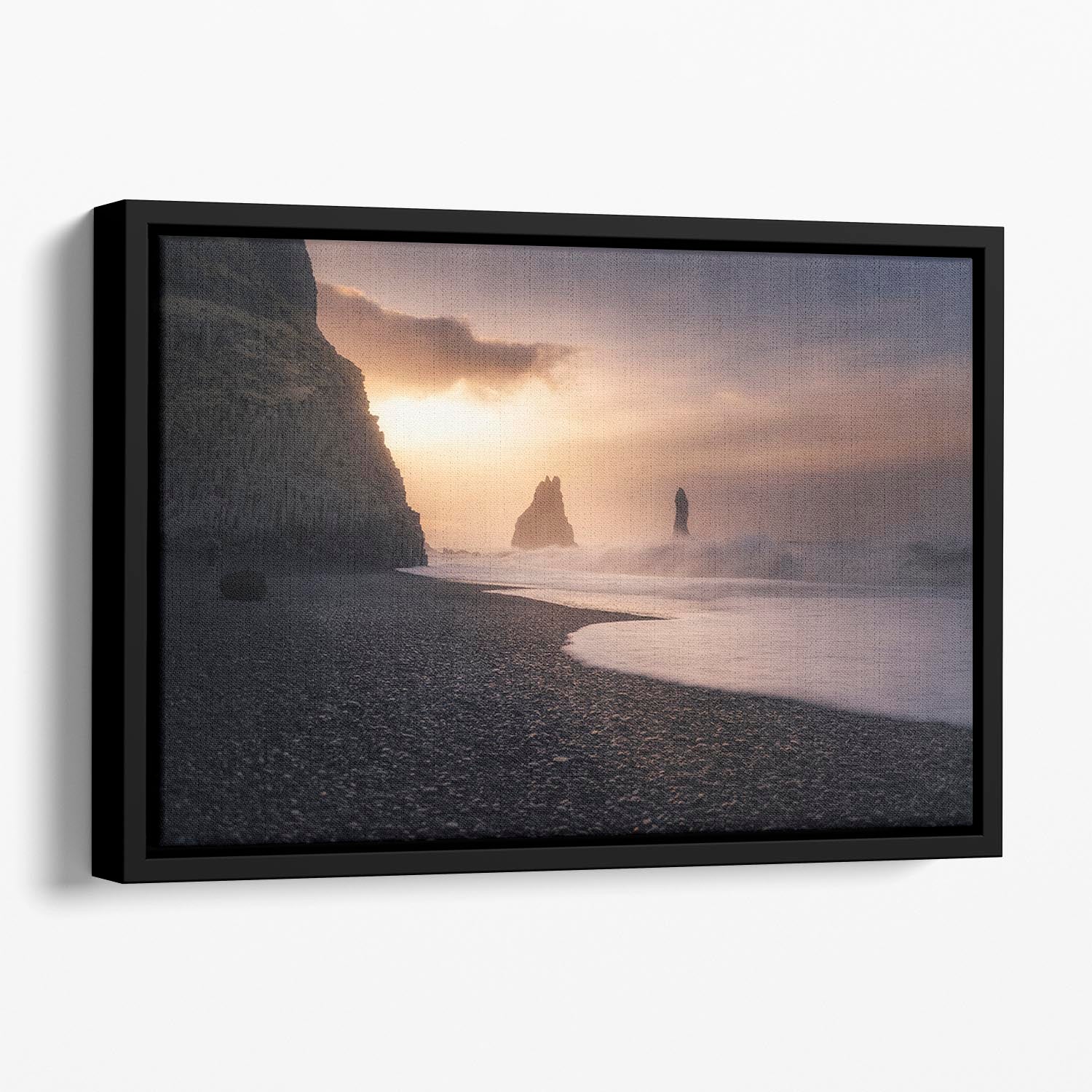 Reynisfjara Sunrise Floating Framed Canvas - Canvas Art Rocks - 1