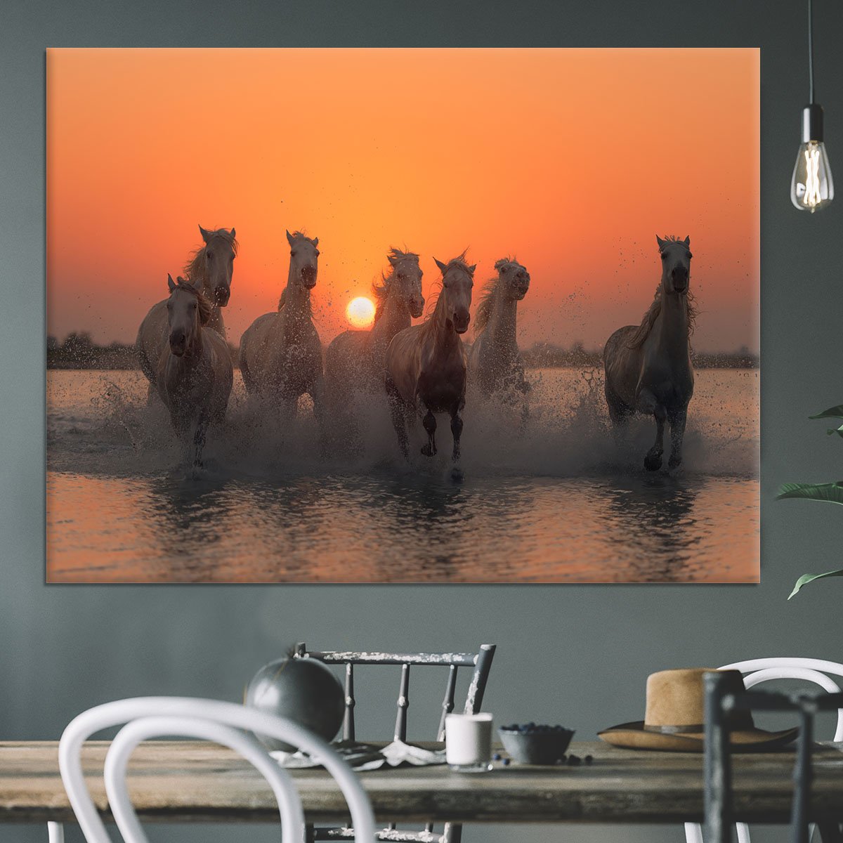 Horses Sunset in Camargue Canvas Print or Poster - Canvas Art Rocks - 3