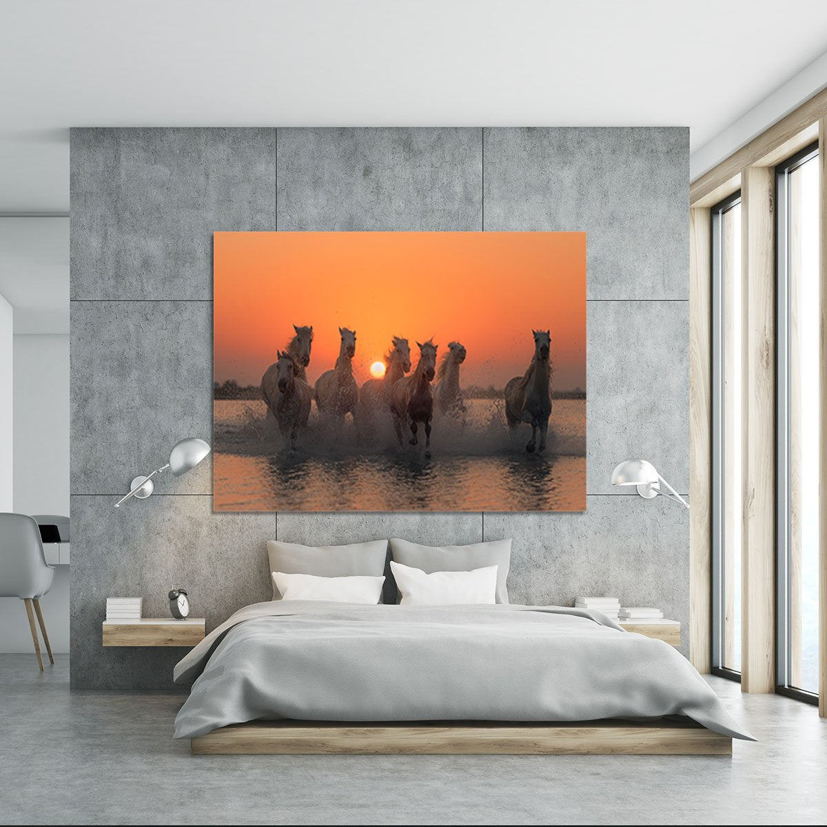 Horses Sunset in Camargue Canvas Print or Poster - Canvas Art Rocks - 5