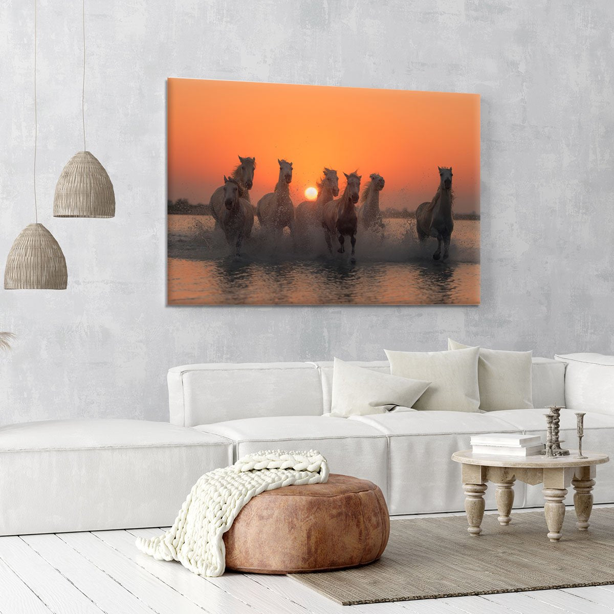 Horses Sunset in Camargue Canvas Print or Poster - Canvas Art Rocks - 6