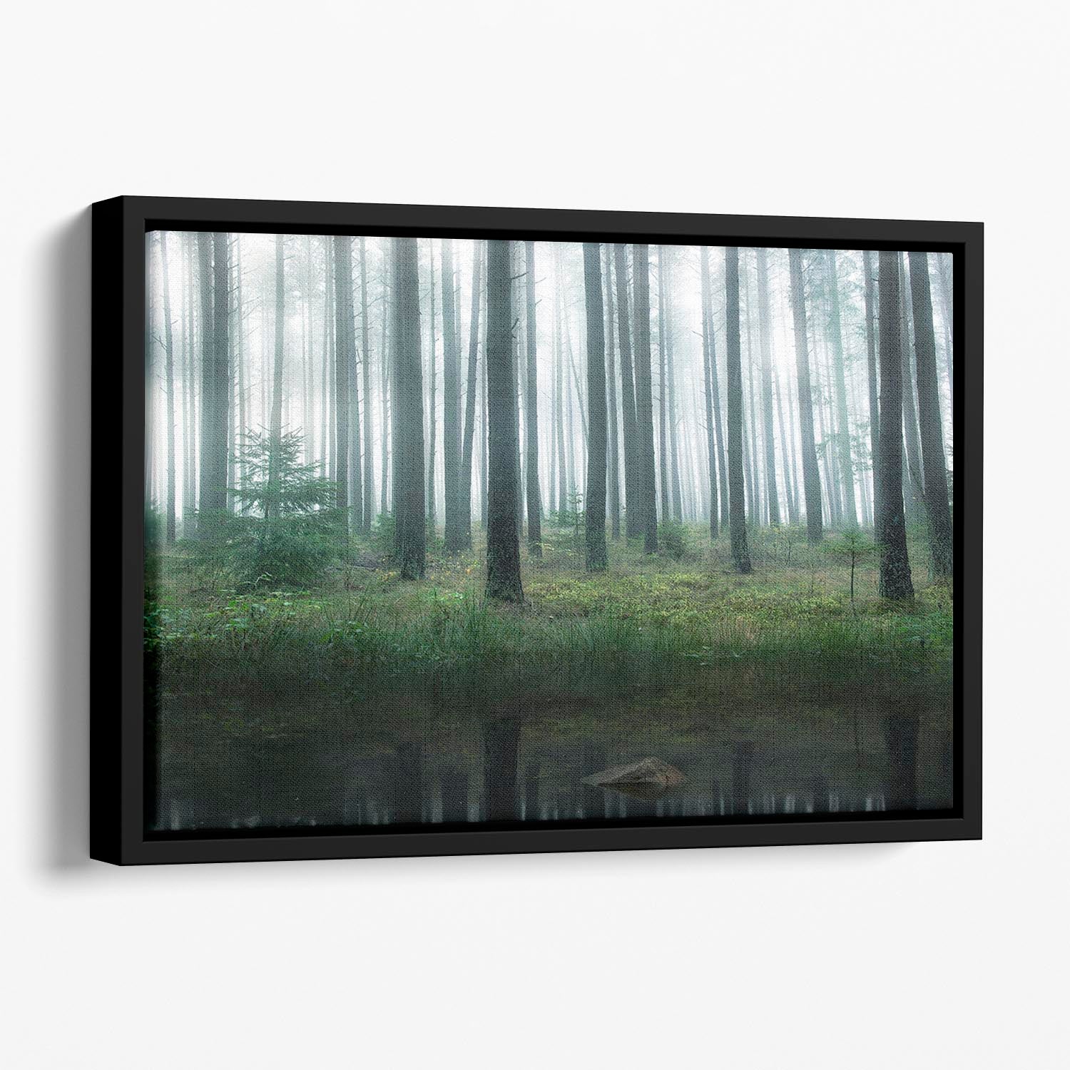 Lake In Forest Floating Framed Canvas - Canvas Art Rocks - 1