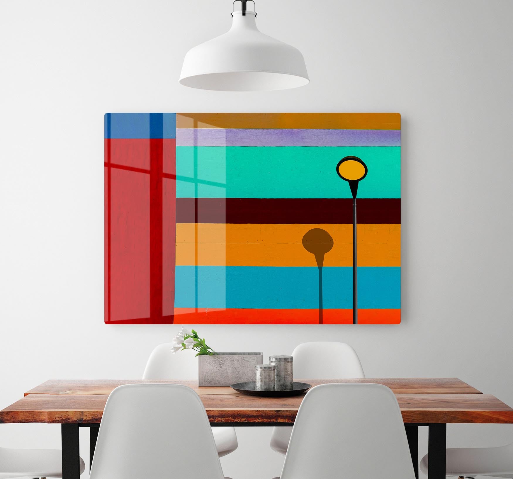 Lamp And Striped Wall HD Metal Print - Canvas Art Rocks - 2