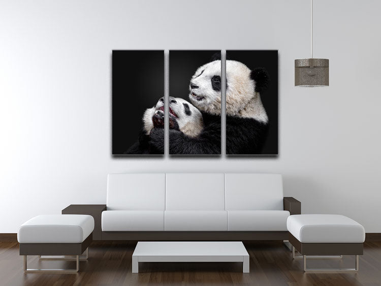 Pandas Playing 3 Split Panel Canvas Print - Canvas Art Rocks - 3