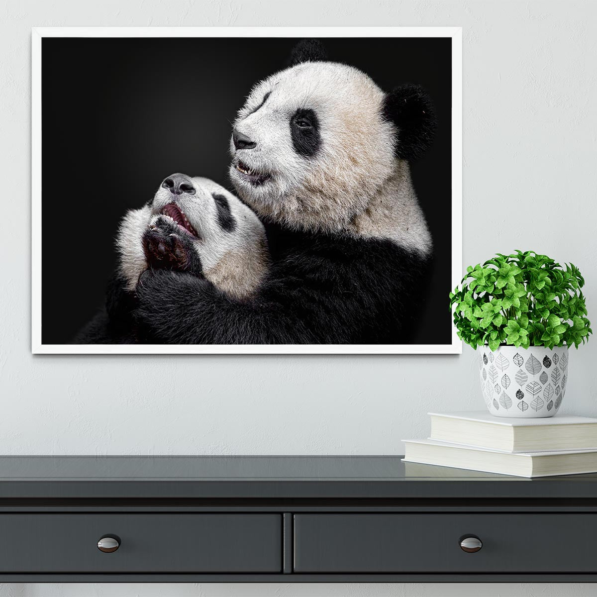 Pandas Playing Framed Print - Canvas Art Rocks -6