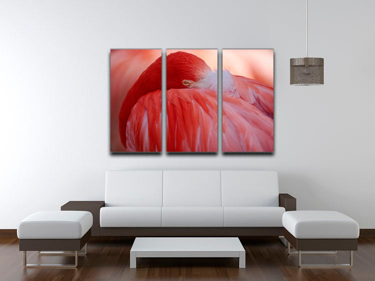 Red Flamingo 3 Split Panel Canvas Print - Canvas Art Rocks - 3
