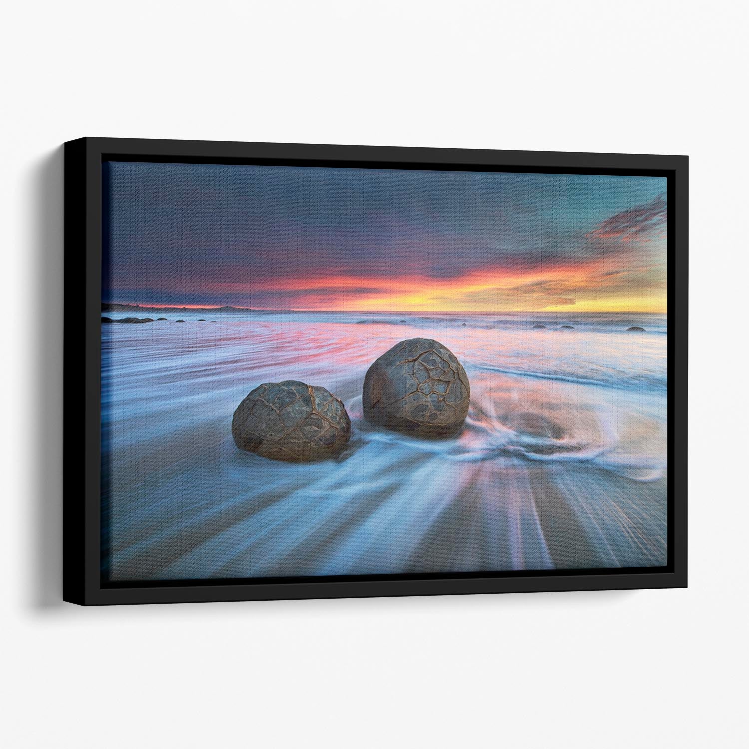 Moeraki Boulders Floating Framed Canvas - Canvas Art Rocks - 1