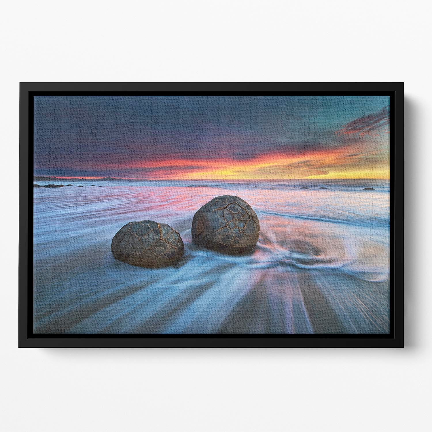 Moeraki Boulders Floating Framed Canvas - Canvas Art Rocks - 2