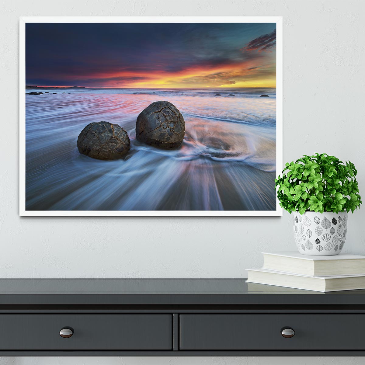 Moeraki Boulders Framed Print - Canvas Art Rocks -6