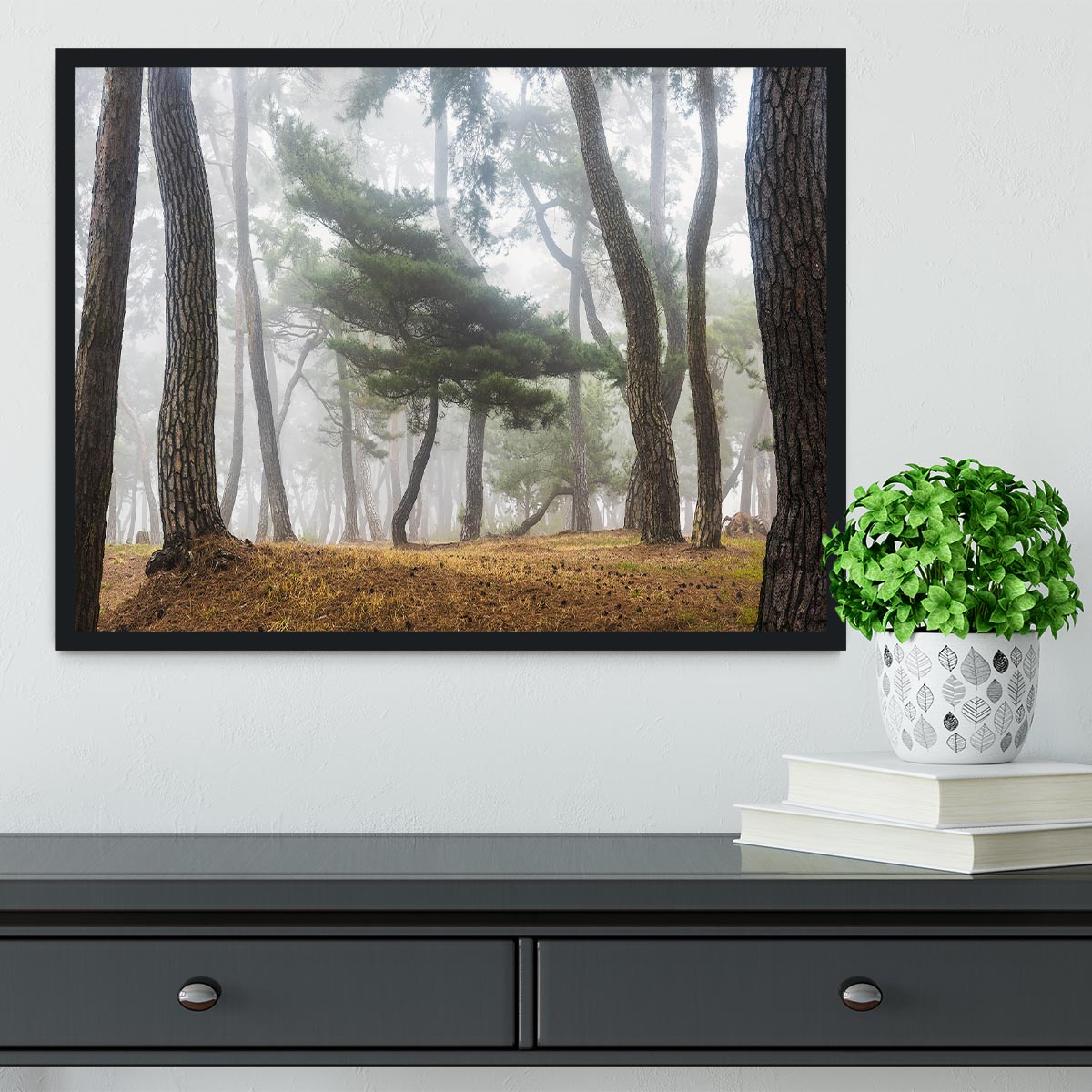 In The Misty Pine Forest Framed Print - Canvas Art Rocks - 2