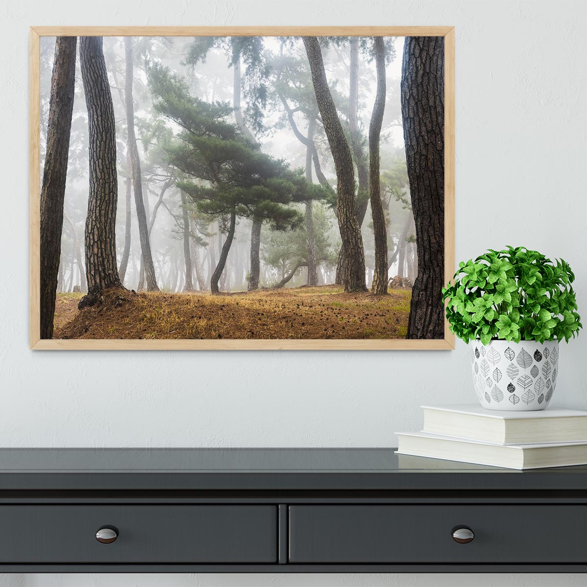 In The Misty Pine Forest Framed Print - Canvas Art Rocks - 4