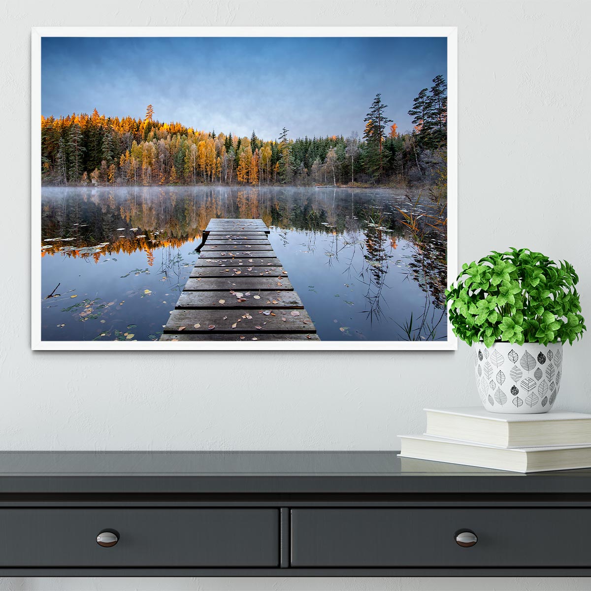 Autumn Pier Framed Print - Canvas Art Rocks -6