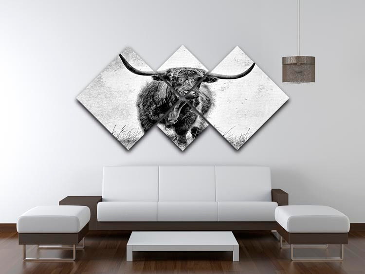 Highland Cow 4 Square Multi Panel Canvas - Canvas Art Rocks - 3