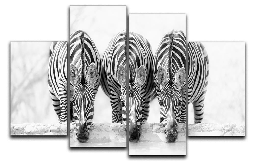 Zebras Drinking 4 Split Panel Canvas - Canvas Art Rocks - 1