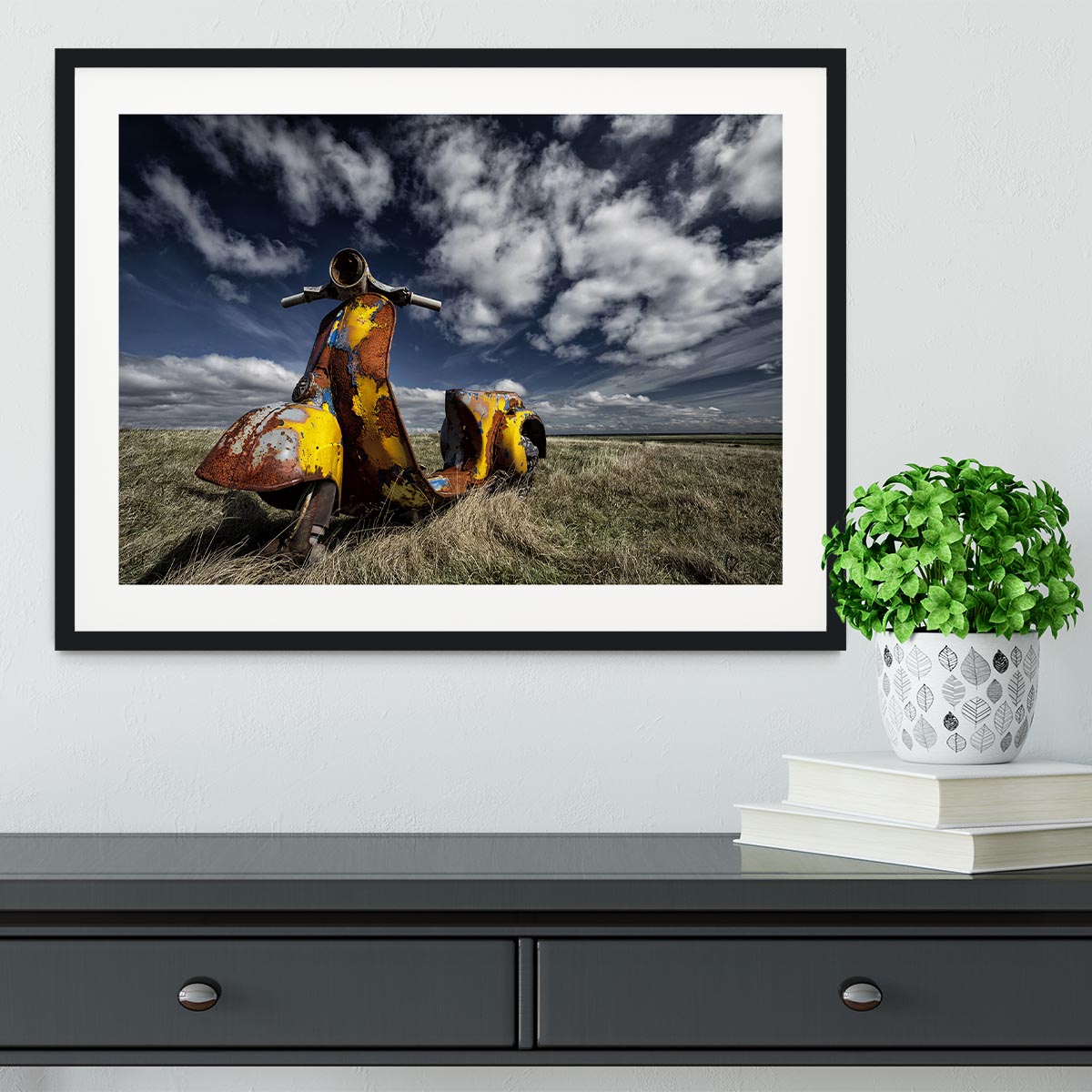 Yellow Scooter Framed Print - Canvas Art Rocks - 1