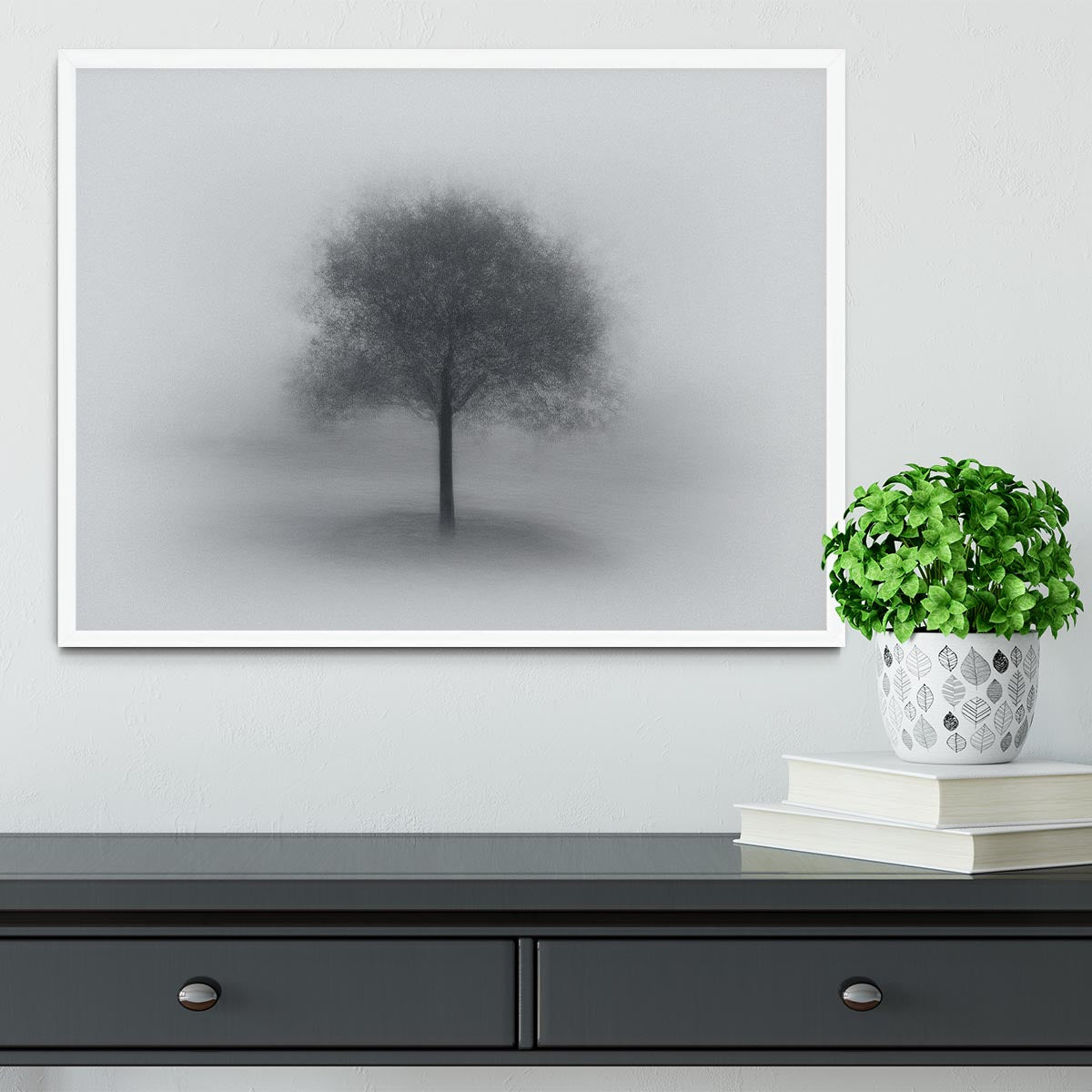 Tree In Fog Framed Print - Canvas Art Rocks -6