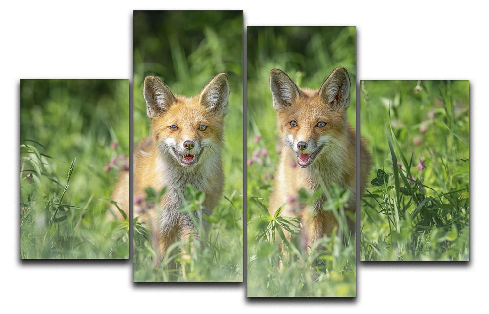Foxes In Sprint 4 Split Panel Canvas - Canvas Art Rocks - 1
