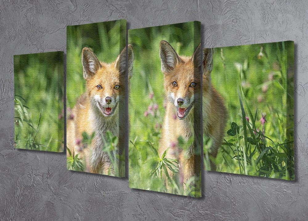 Foxes In Sprint 4 Split Panel Canvas - Canvas Art Rocks - 2
