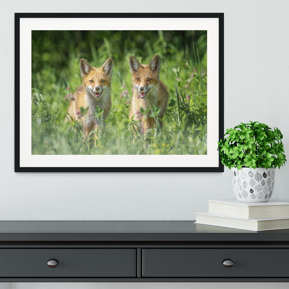 Foxes In Sprint Framed Print - Canvas Art Rocks - 1