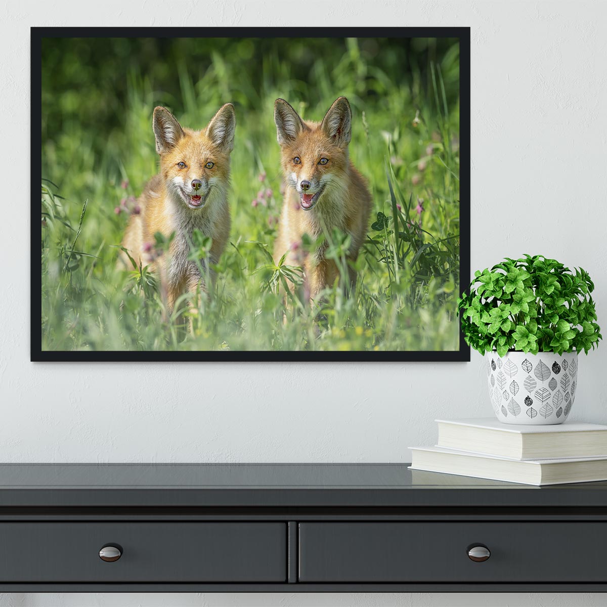 Foxes In Sprint Framed Print - Canvas Art Rocks - 2